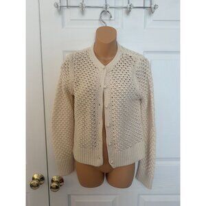 Vintage LL Bean Womens Ivory Open Knit Button Cardigan Sweater S